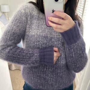 Vintage white stag angora rabbit turtleneck sweater size S/M color block violet